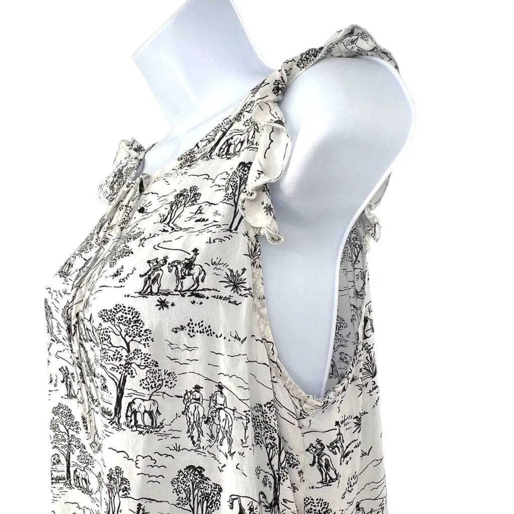 Roper Horse Cowboy Cowgirl Western Theme Sleeveless Top Black White Size Medium - Image 5