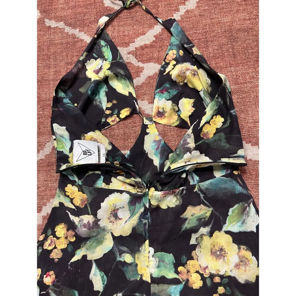 RP 4 LF Floral Cutout Halter Mini Vacation Summer Spring Dress XS Green - Image 4