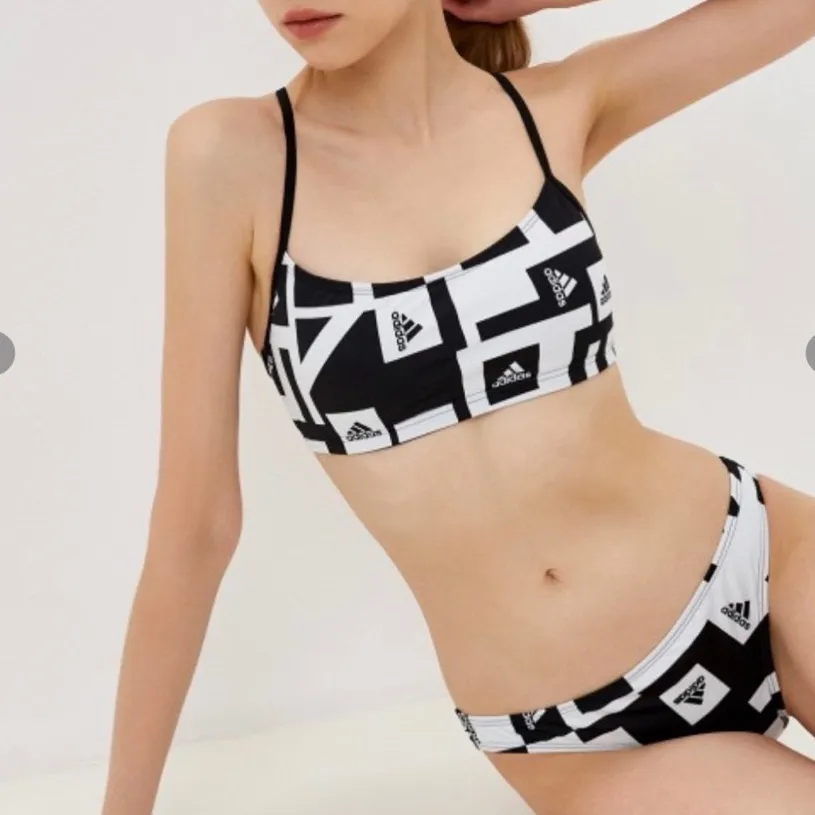 NWT ADIDAS LOGO SPELL OUT GRAPHIC BIKINI TOP BOTTOM SWIMWEAR 2 PCS - Image 5