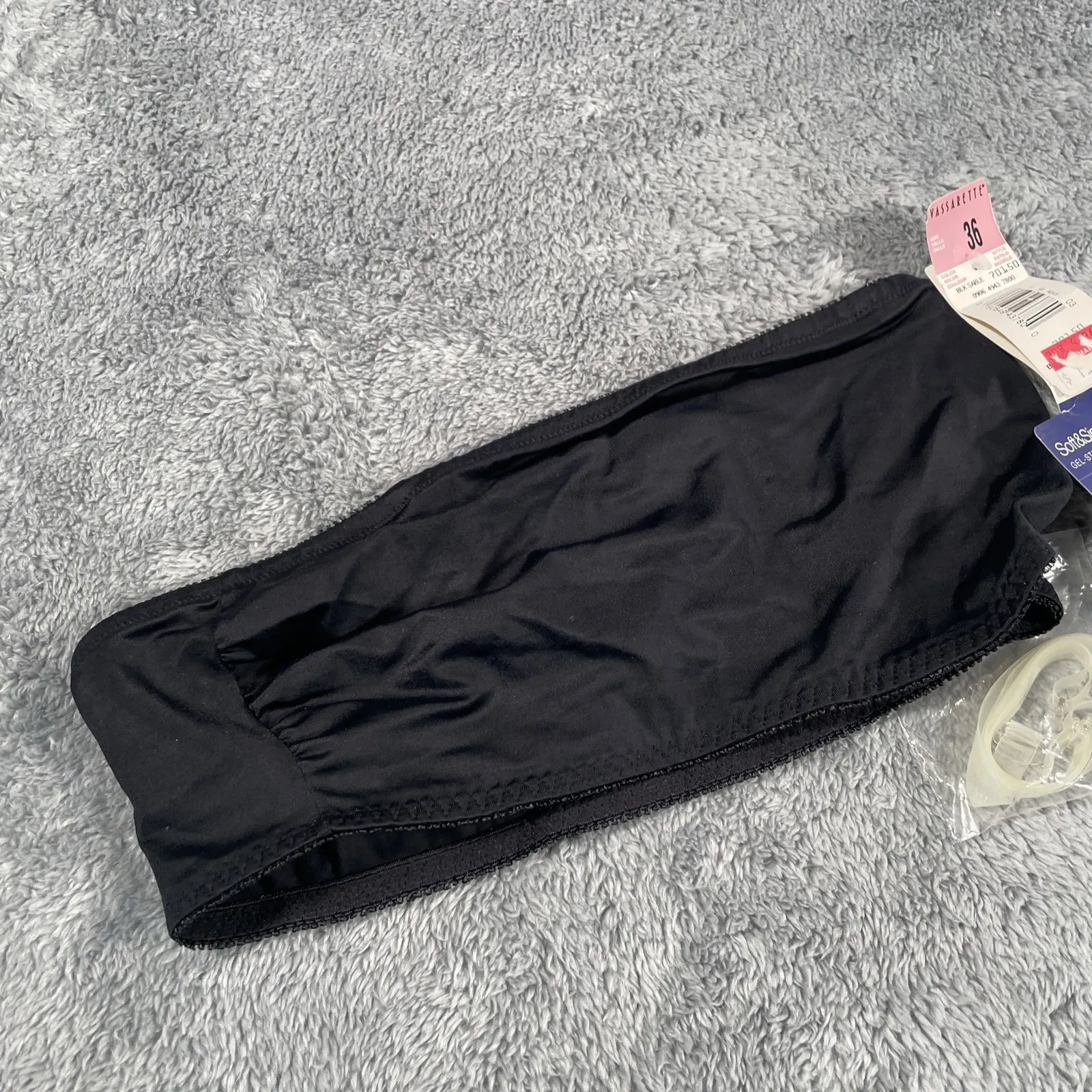 Vintage Vassarette Lace Sheer Black Strapless Bandeau Bra Sexy 36C Gel Strap NOS - Image 6