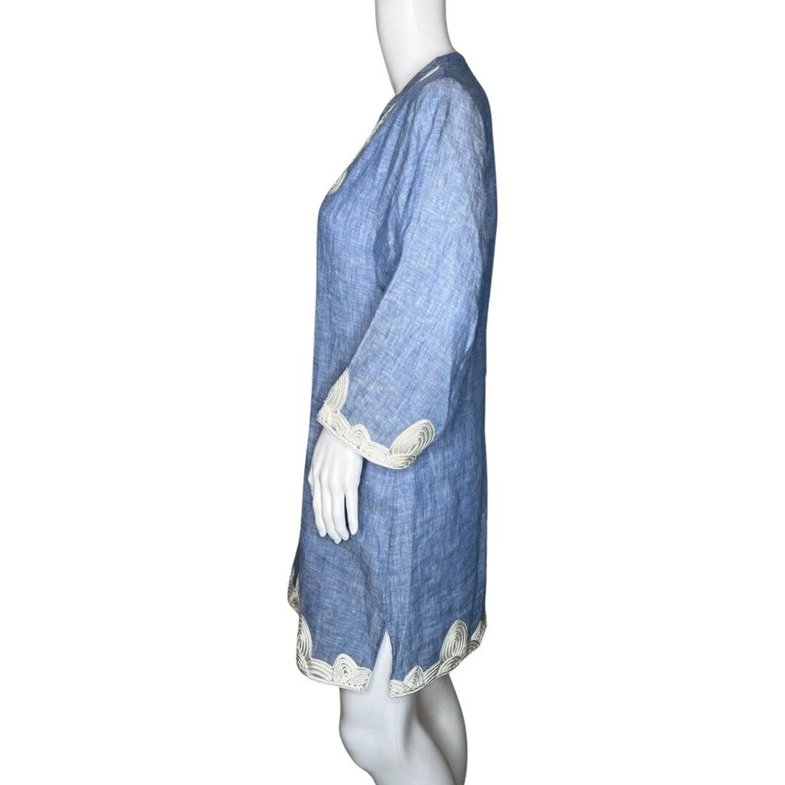 Boden Dress Womens 2R Blue Gray Bella Embroidered Chambray Linen Boho Peasant Size 2 - Image 3