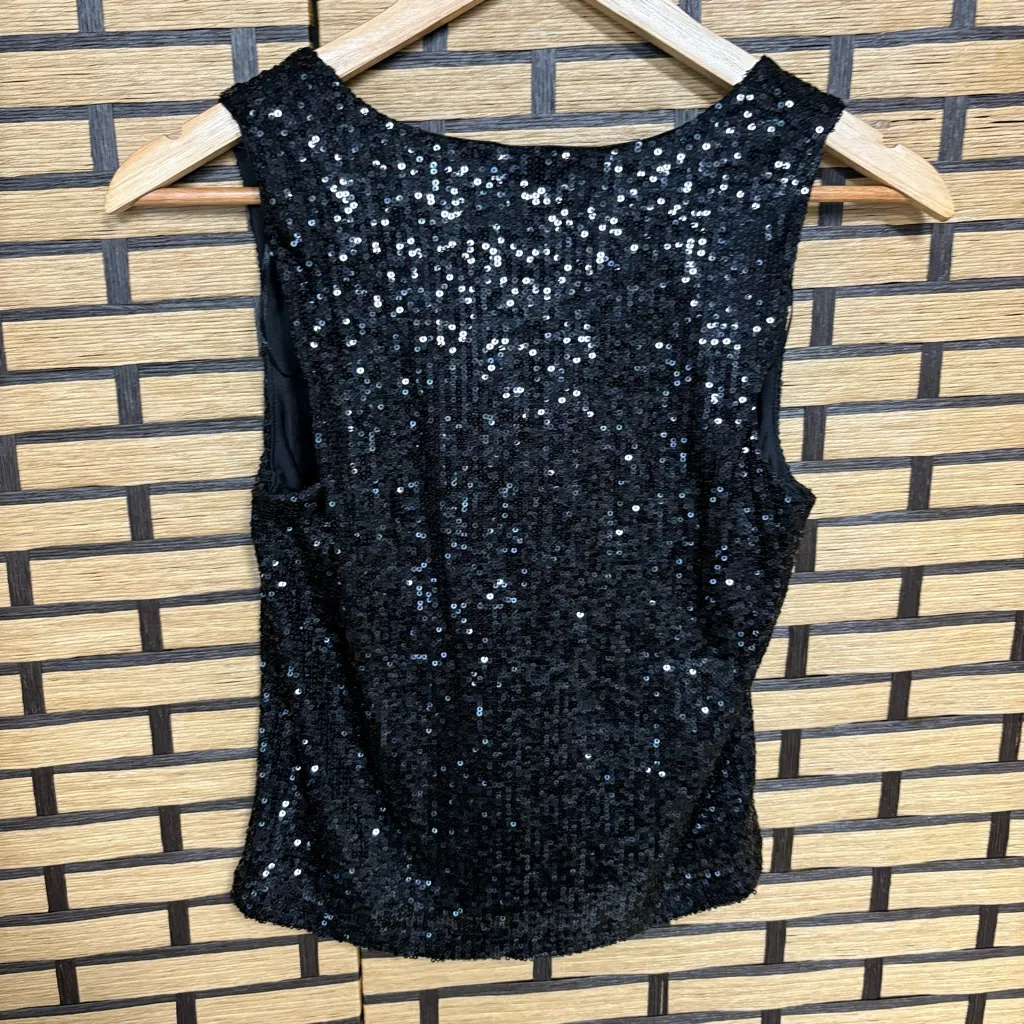 Rachel Zoe Black Sequin Flower‎ Detail Tank Top Size Small - Image 2