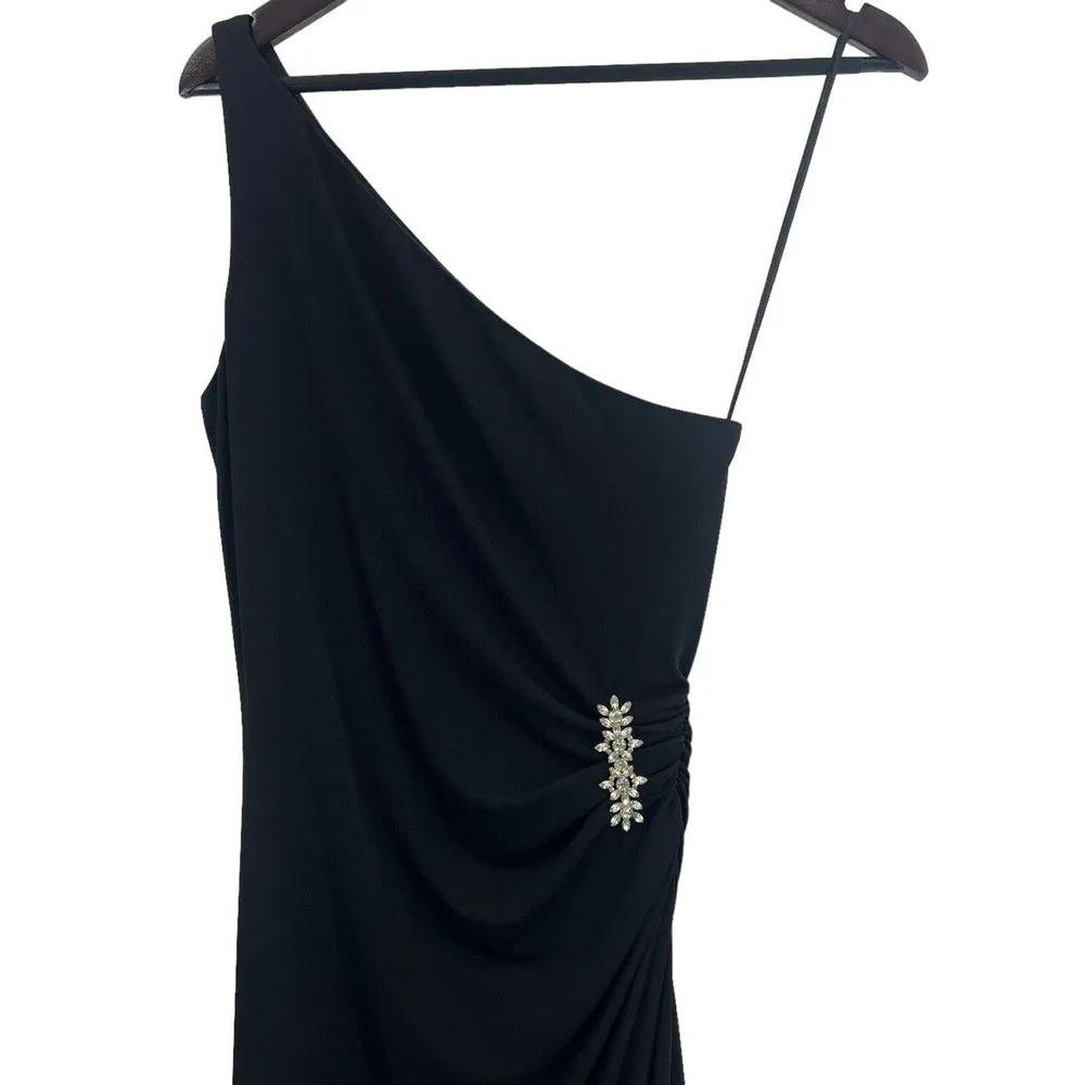 Bari Jay Black One Shoulder Ruched Gown Size 3 - Image 2