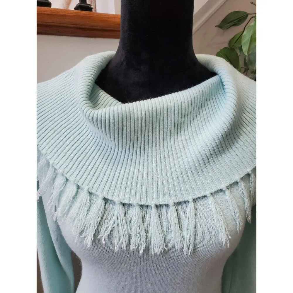 VTG Crystal Kobe Blue 100% Acrylic Long Sleeve Cowl Neck Knit Sweater Size S - Image 3