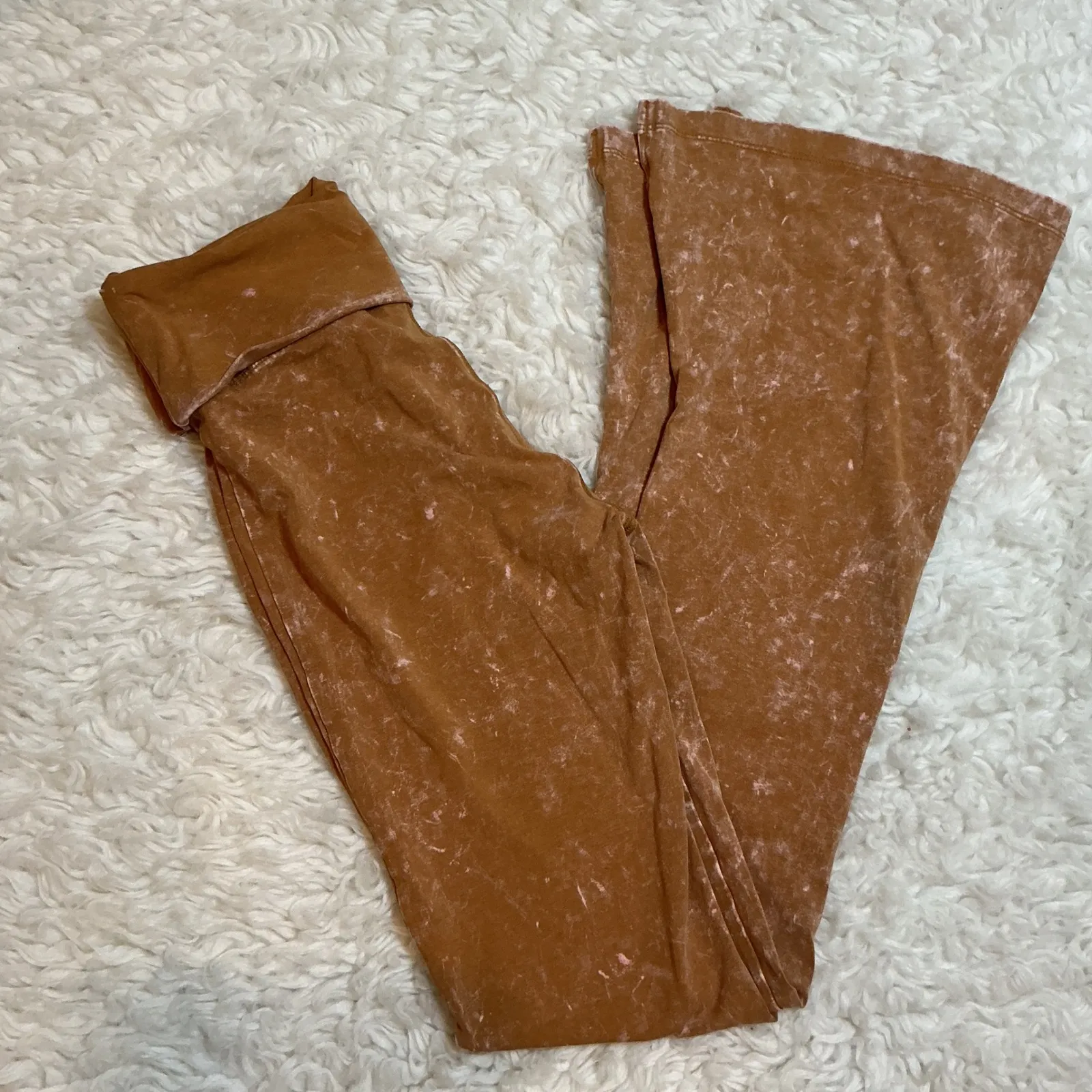 PINK Victoria's Secret Brown Marble  fold over Flare Leggings Pants S - Image 5