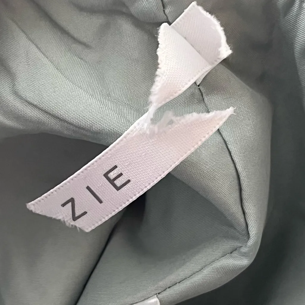 Azazie Draped Spaghetti Strap Bridesmaid Gown Ruched Bodice V-Neck Sage Green A6 - Image 4