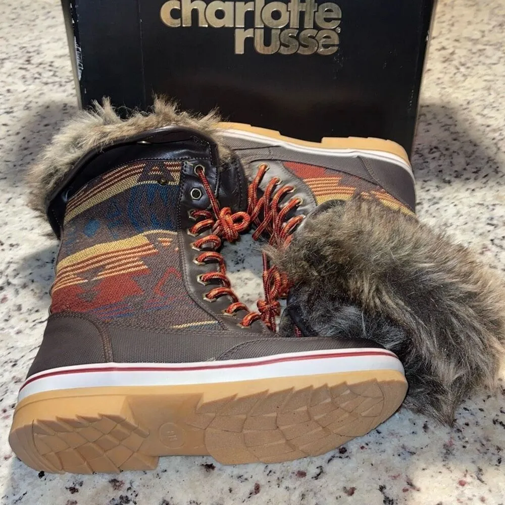 Celebrity Pink Elena Brown Faux‎ Fur Winter Tribal Boots 8M NWB - Image 3