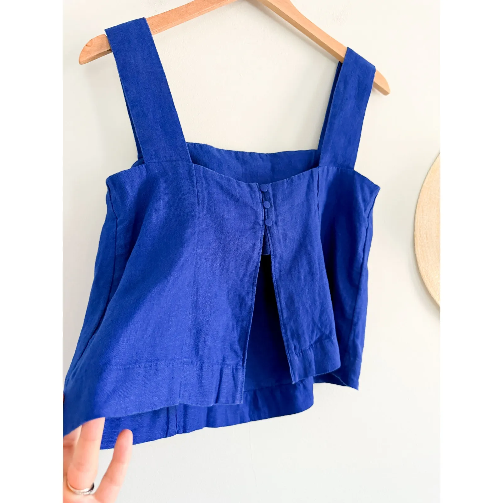 Madewell | NWT Curved-Neck Shell Tank in 100% Linen Bright Sapphire Blue | Sz 0 - Image 6