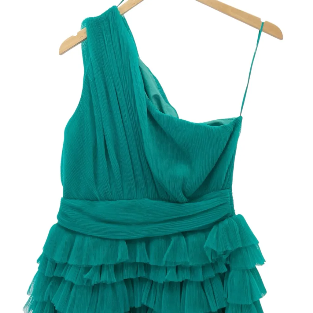 NWT Endless Rose One Shoulder Tiered Tulle Mini Dress Jade Green Size Medium - Image 6