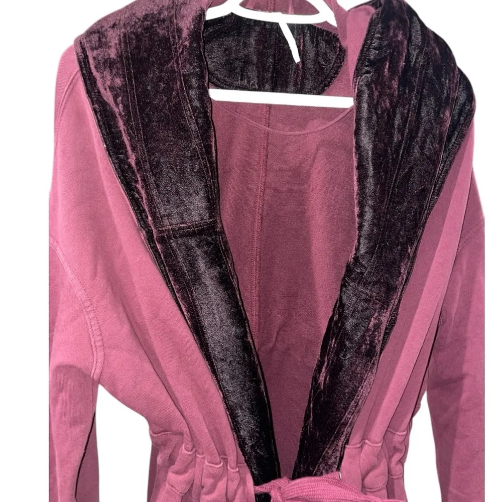 Free People Westwood Hooded Cardigan Women Small Velvet Robe Boho Long Duster - Image 7