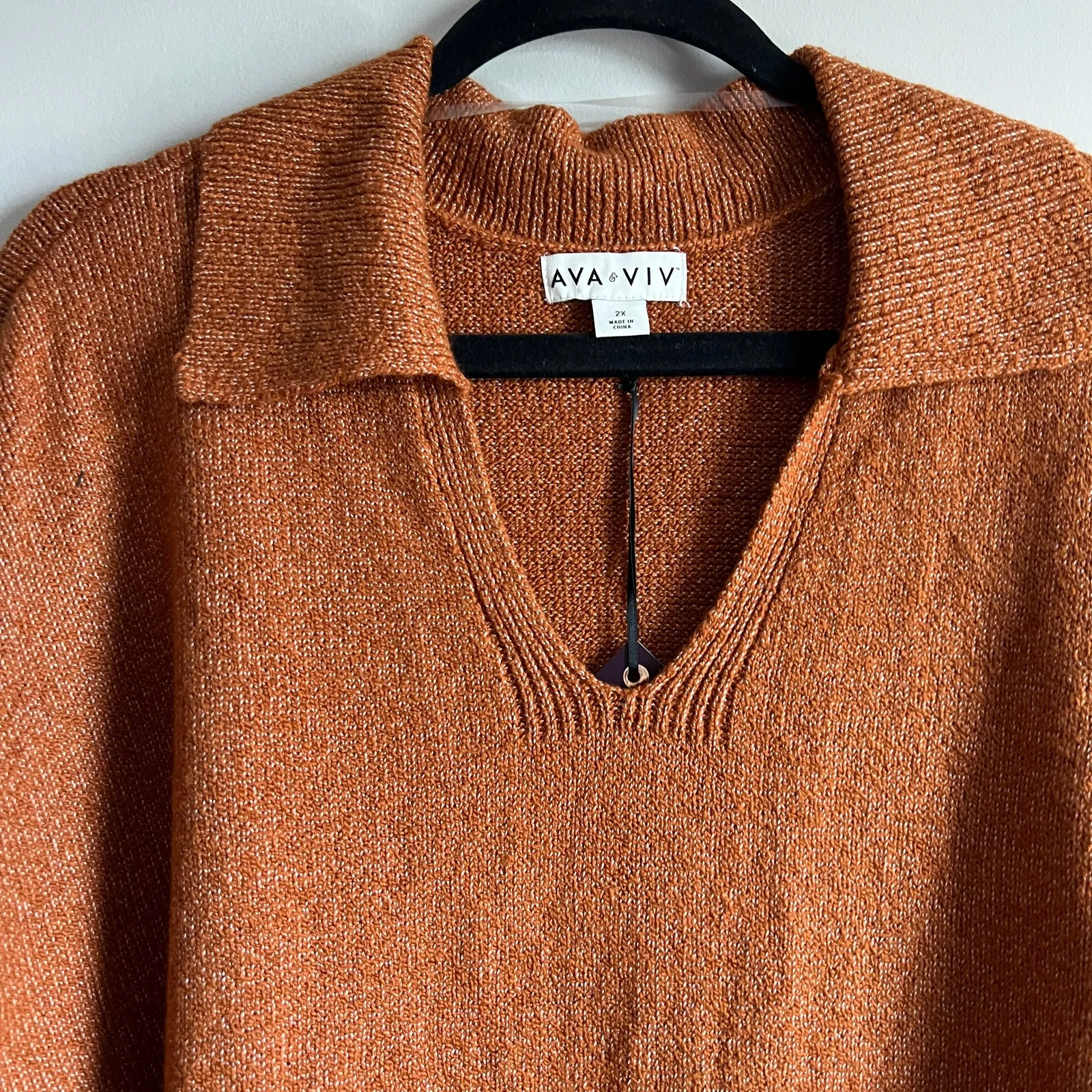 Ava & Viv  Women's Plus Size Bronze Collared Pullover Sweater - Size 2X - NWT - Image 3