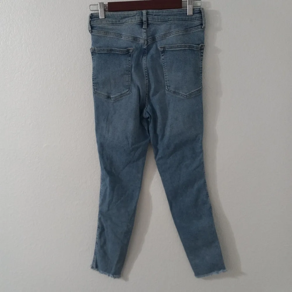 FP We The Free 31x27 High Waisted Skinny Raw Hem Jeans in Light Blue - Image 6