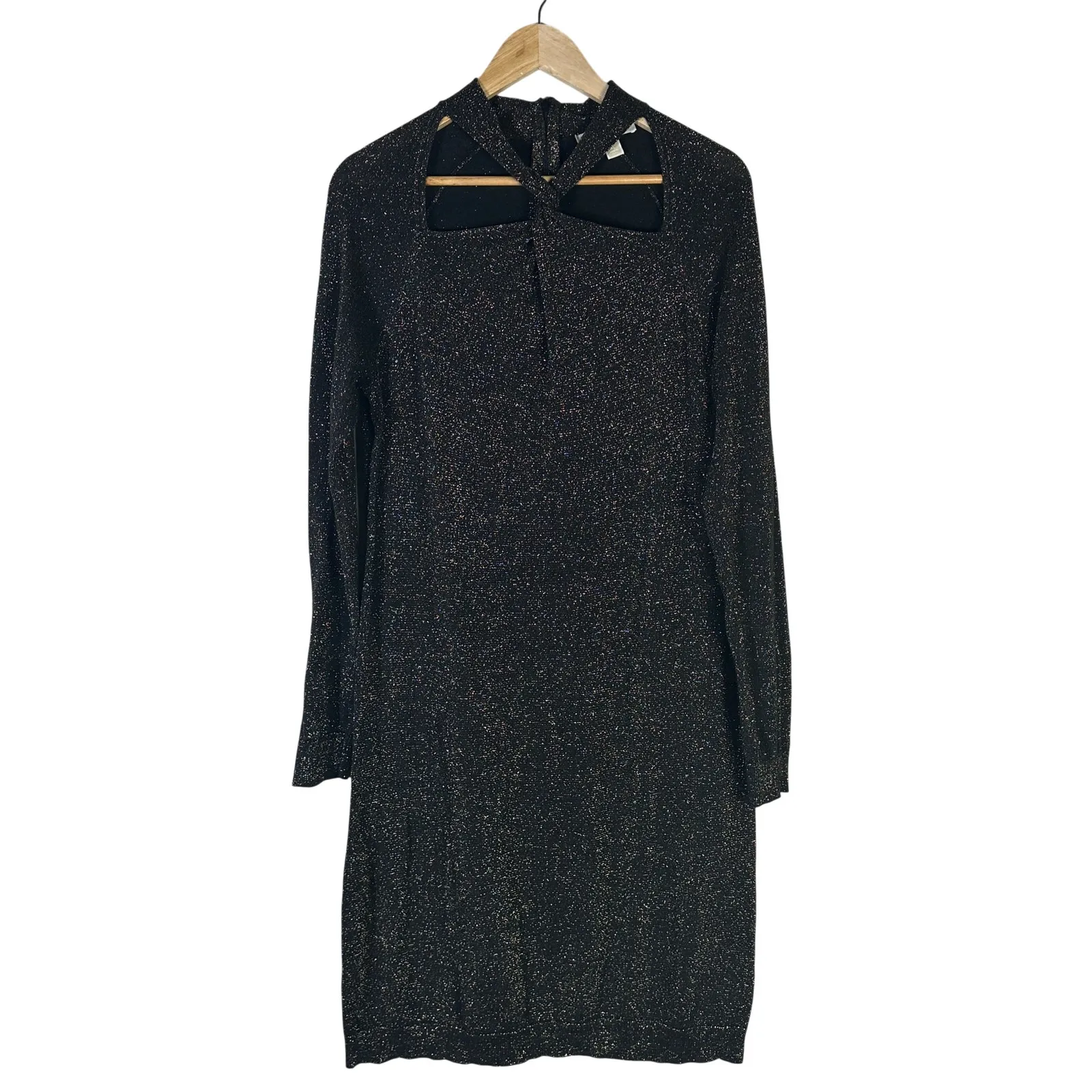 Michael Kors Midi Dress Womens XL Black Sparkle Glitter Cutout Stretch Event NYE - Image 2