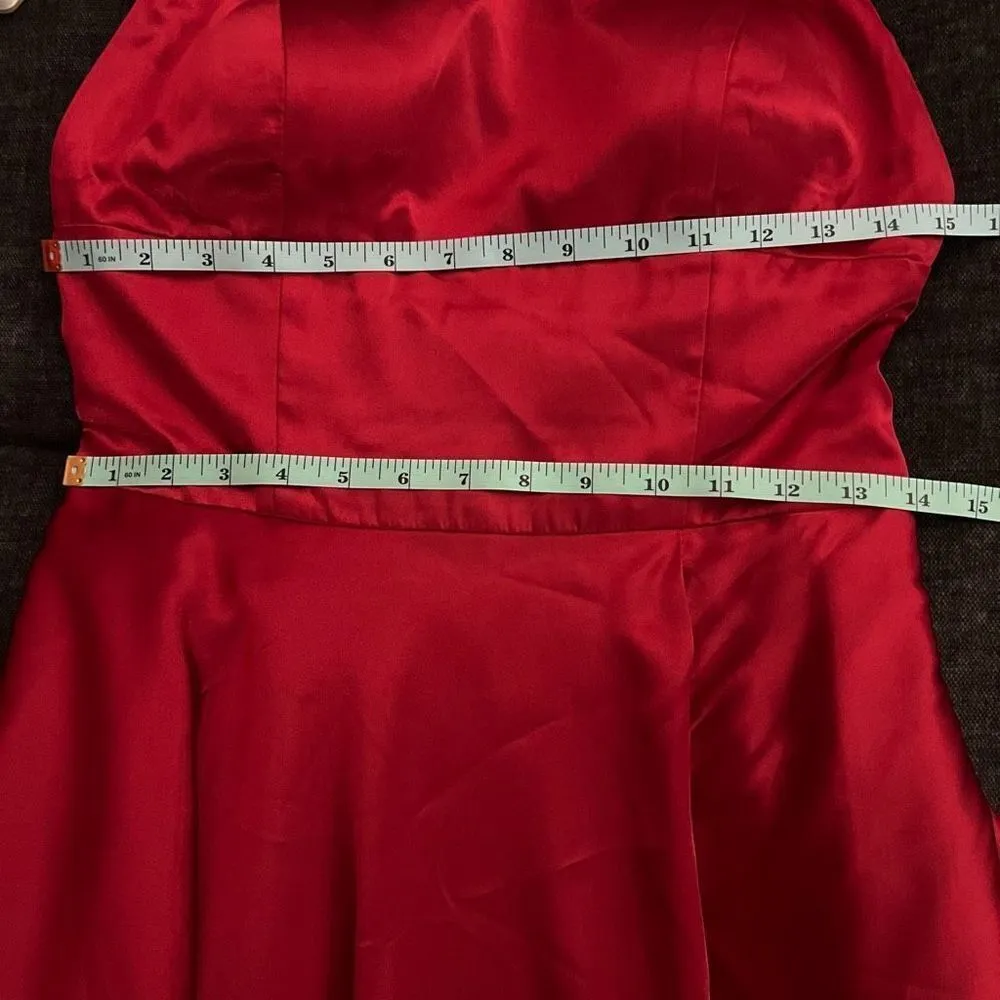 Betsy & Adam Criss Cross Back Spaghetti Strap Satin Gown - Image 14