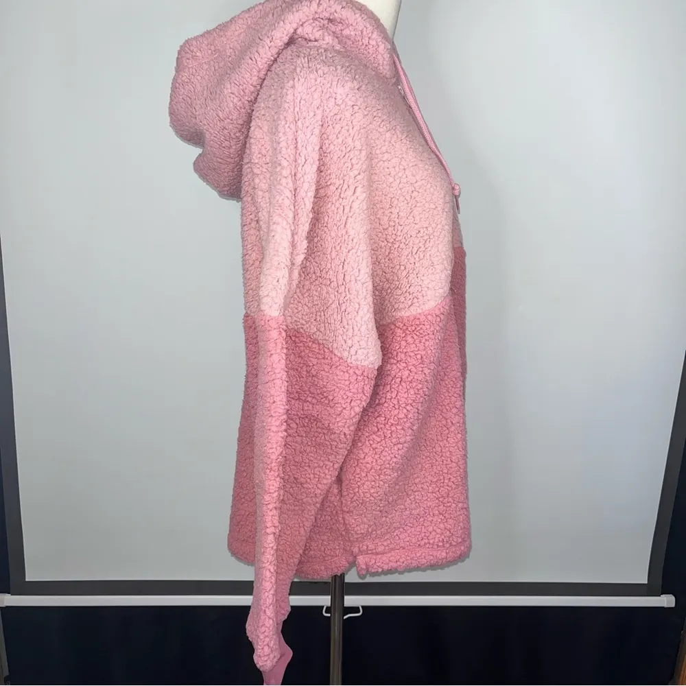PINK VICTORIA’S SECRET Varsity Sherpa Half Zip Pullover Pink Colorblock Med NWT - Image 9