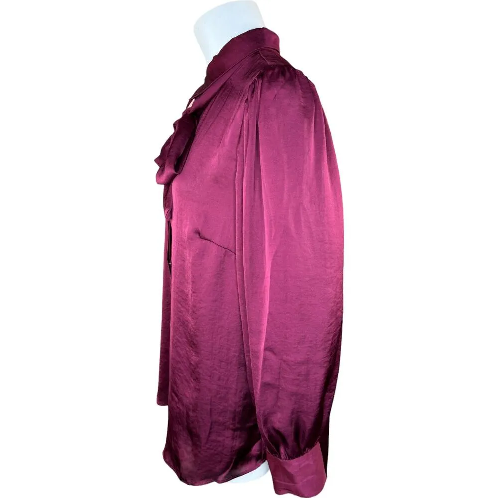 Dennis Basso Button-Front Blouse Tie Neck Raspberry Kiss Medium NWOT - Image 9