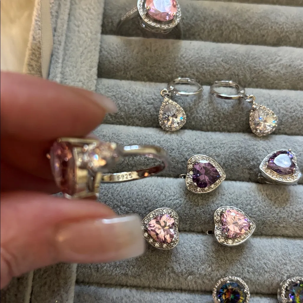 Pinks Jewelry Bundle lot, 925 silver gemstone rings earrings necklace - New - Image 7
