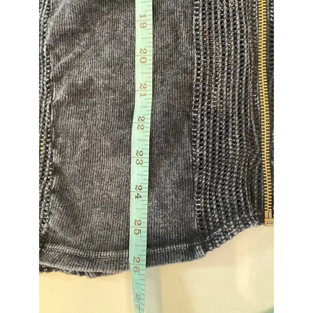 T Party Fish Net Ribbed Panel Hoodie Mineral Navy Sz Lg Zipper Shark Bite Hem Blue - Image 11