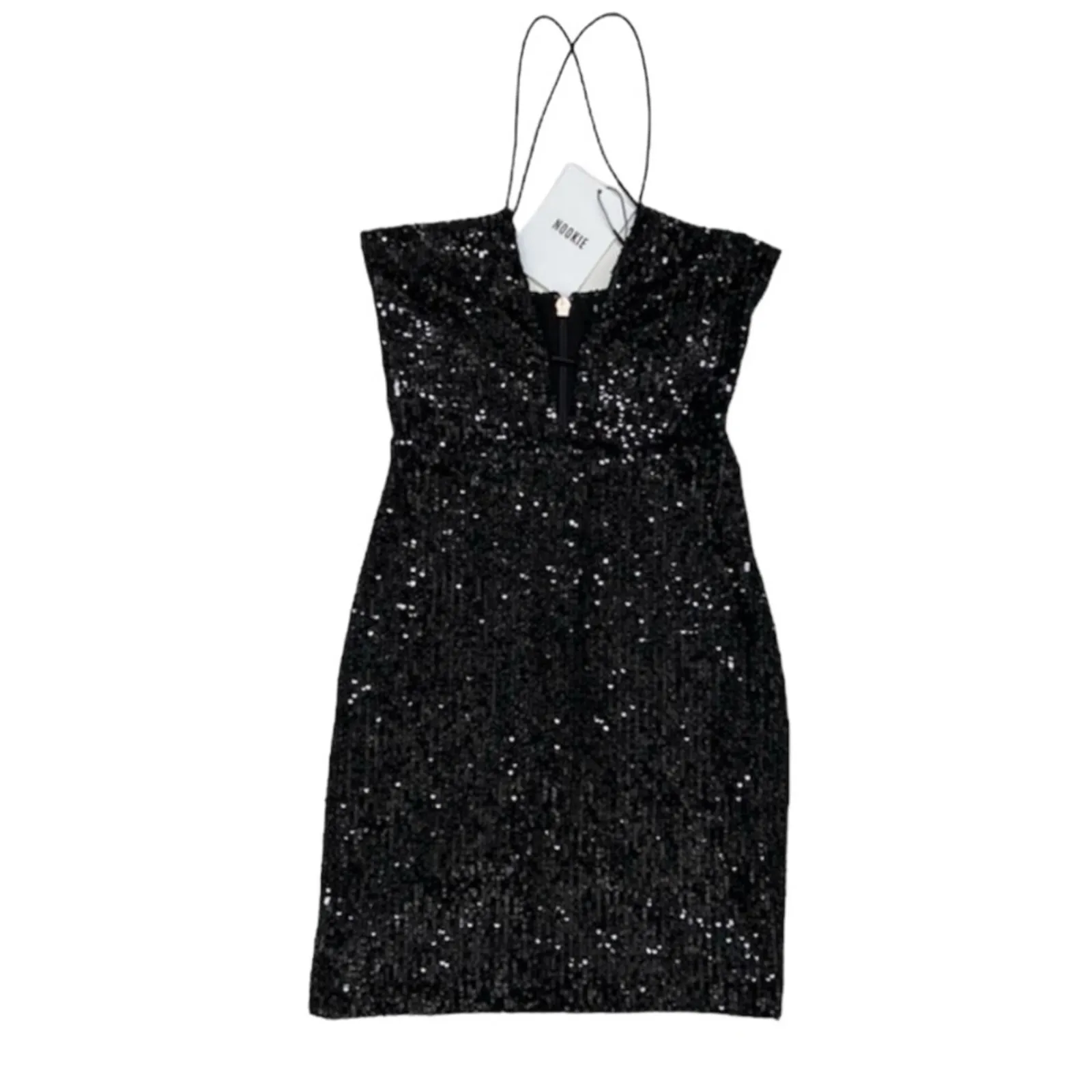 Revolve Nookie Supreme Black Sequin Strappy NYE Mini Dress Size M NEW - Image 4