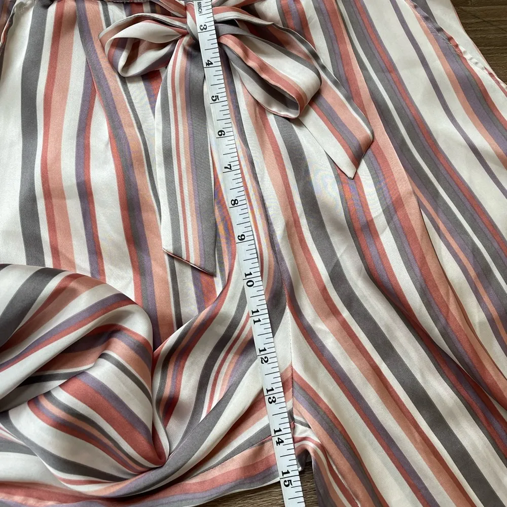 Soulmates satin striped pants elastic waist belted pink grey women’s size M - Image 11