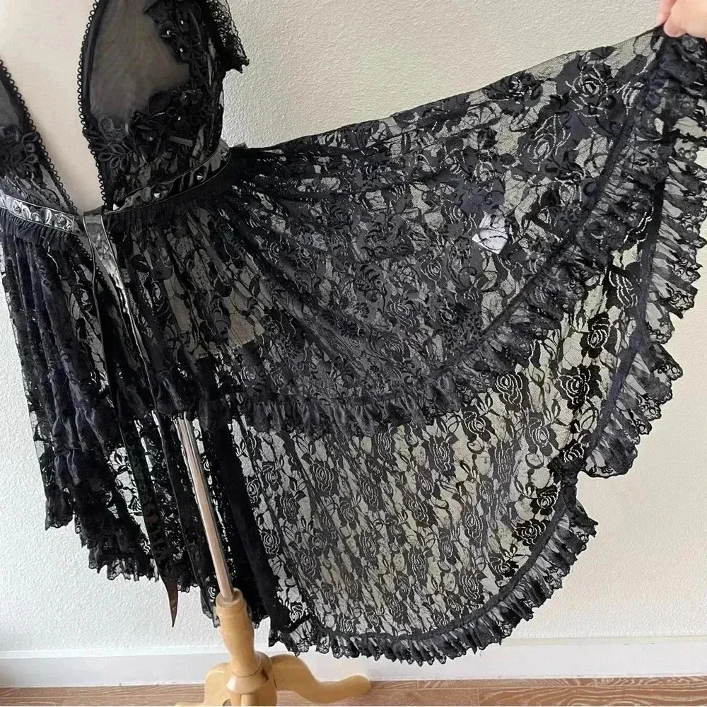 Eva Lady Women's Gothic Punk Lace Over High Low Dress Intimates $120 Size L NWOT Black Size L - Image 9