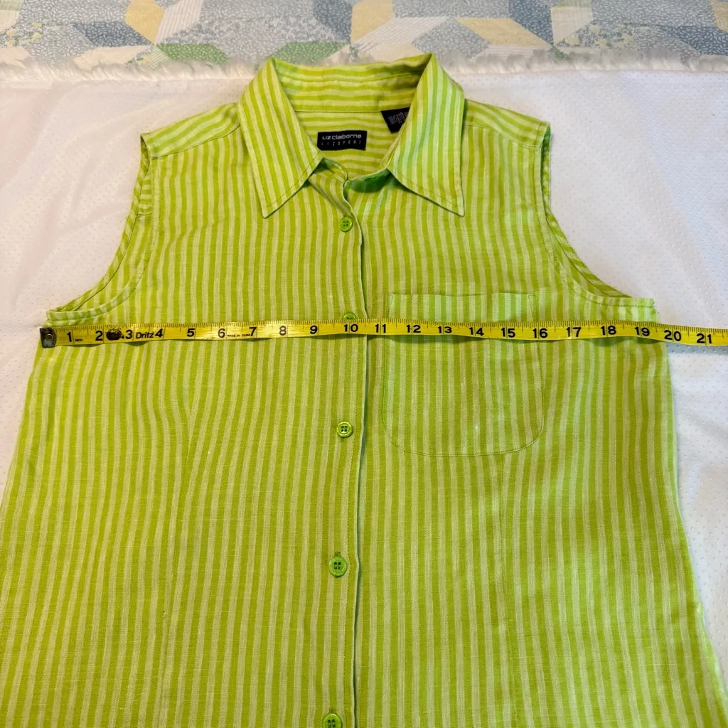 Liz Claiborne Liz Sport Linen Sleeveless Blouse Top Women’s Size Large Green - Image 7
