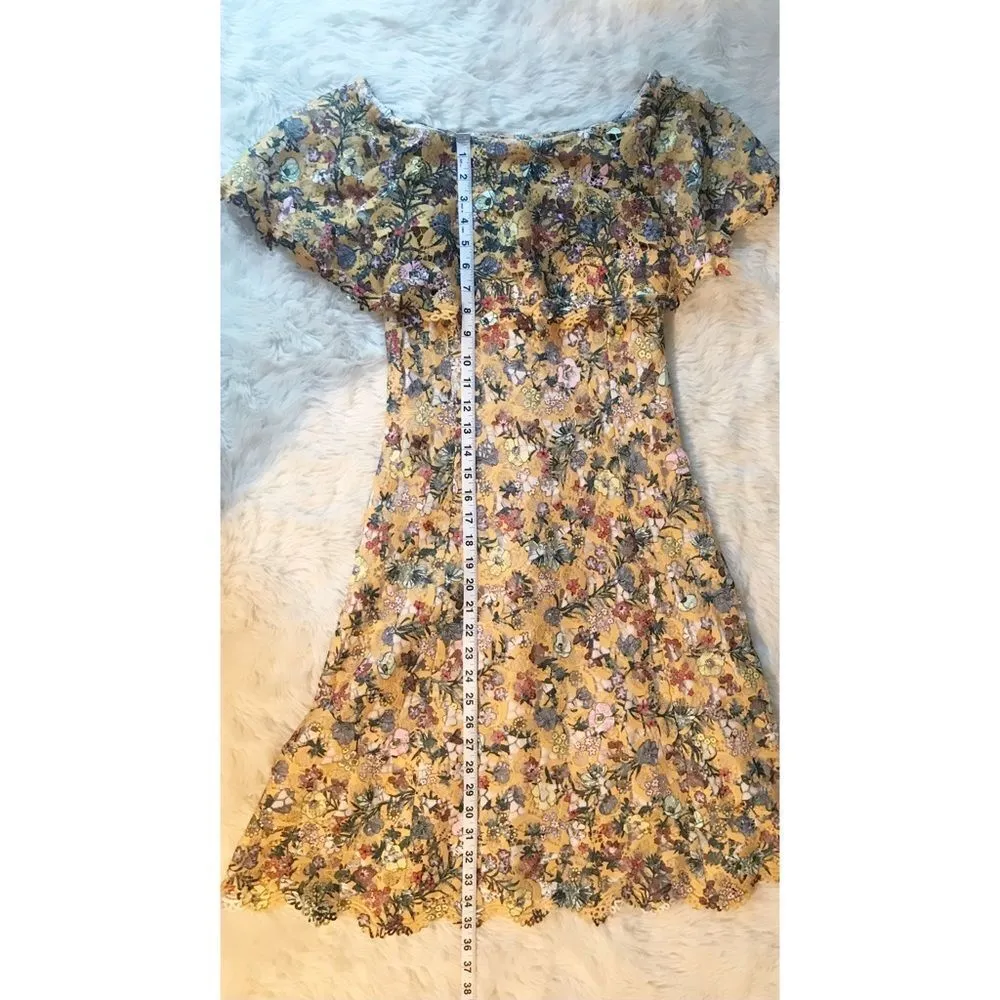 New ALEXÂ MARIE Yellow Floral Lace Off The Shoulder Midi DressâFit & Flare Size 2 - Image 14