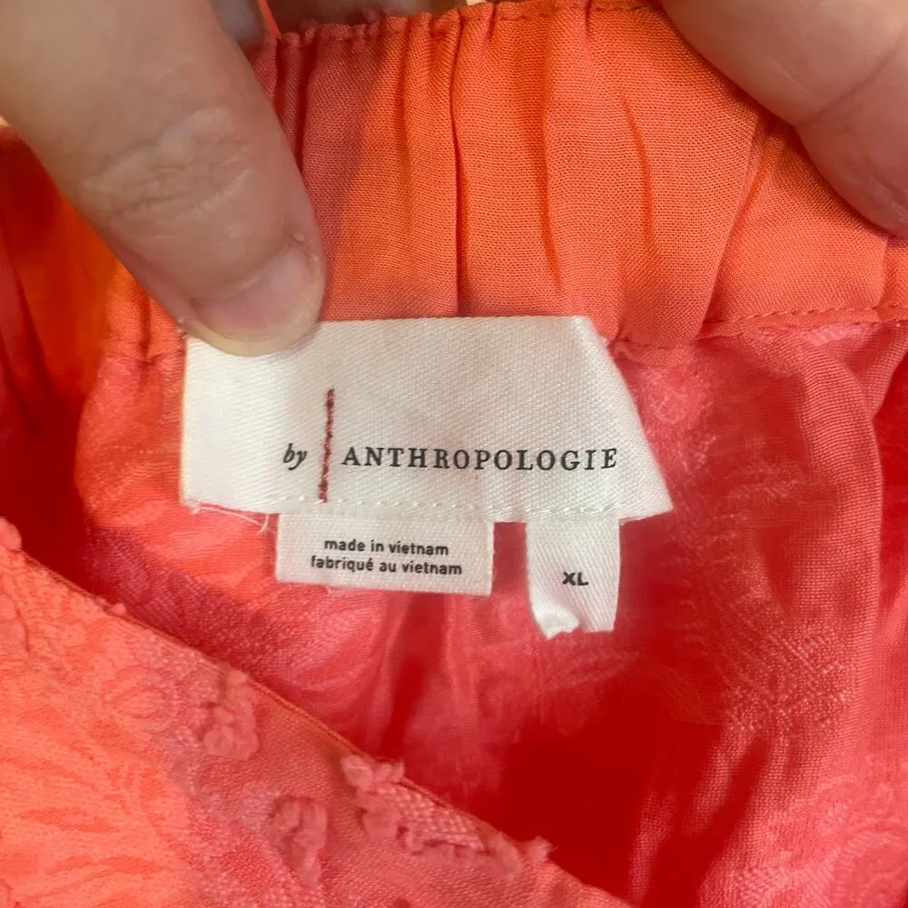 By Anthropologie Amber Tank Top Coral Ruffle Criss-Cross Straps Textured size XL - Image 8