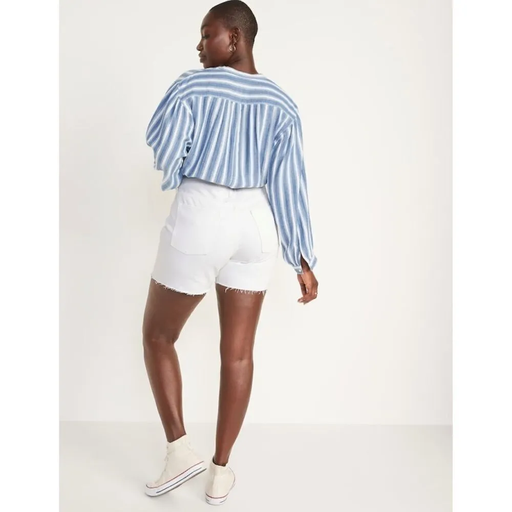 Old Navy High-Waisted Slouchy Straight White Cut-Off Jean Shorts Size 20 - Image 2