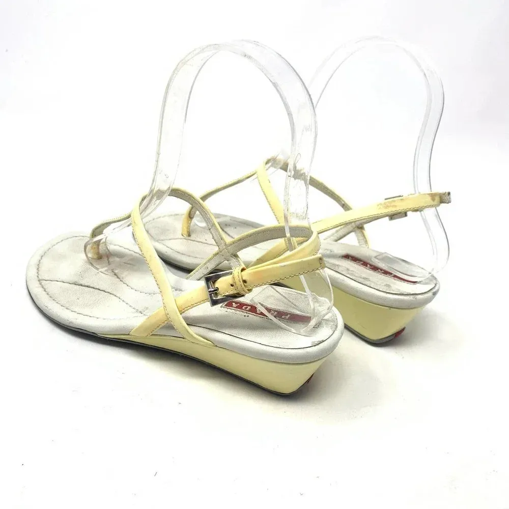 Prada Sport Thong Wedge Sandals in Yellow‎ Leather Size US 6.5 *damaged - Image 9