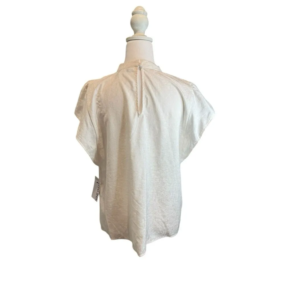 NWT Nine West Women’s Mock Nech Short Sleeve Blouse Ivory Size L Retail $29.99 - Image 3