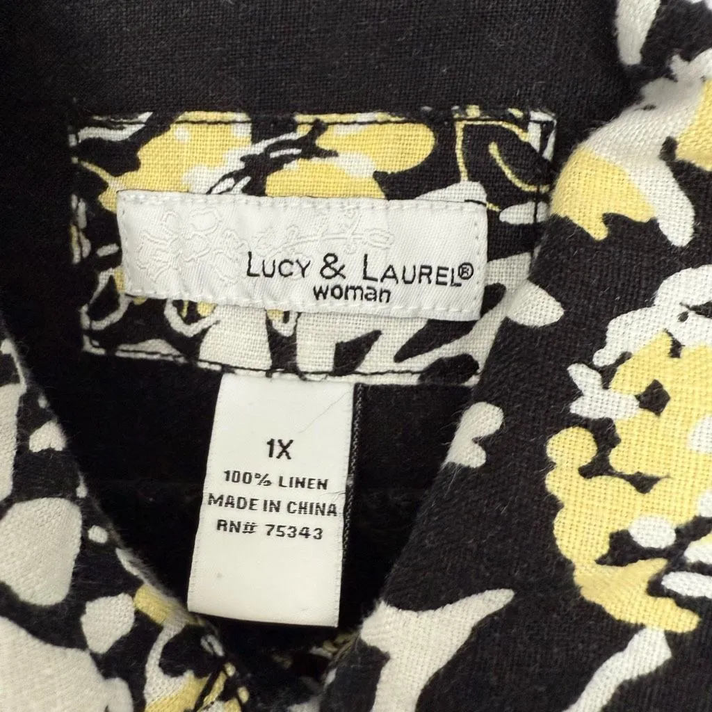 Lucy & Laurel Women’s 1X Black Yellow Denim Jacket 100% Linen Lagenlook - Image 2