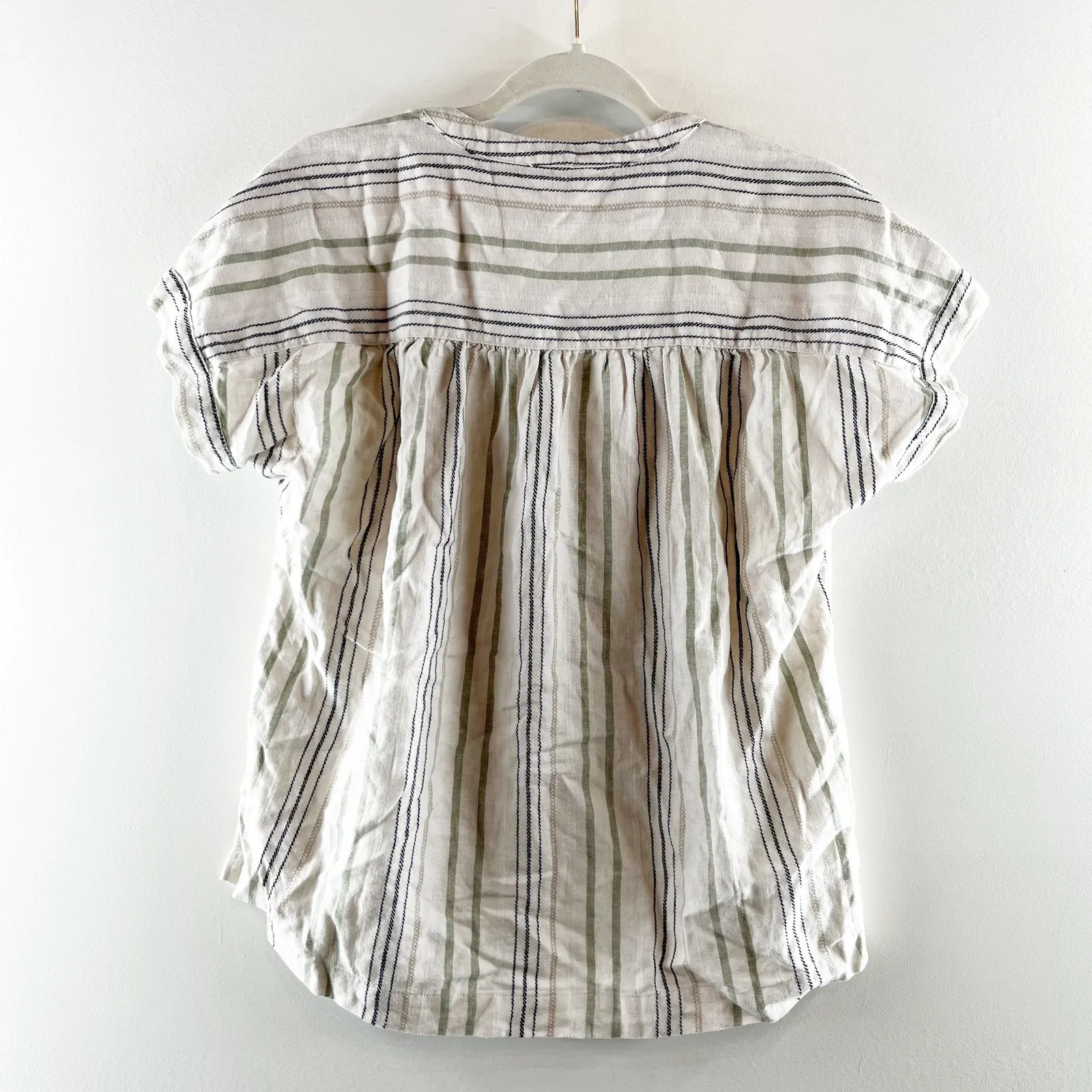 Splendid Short Sleeve Linen Blend Striped Basic Tee Shirt Top Blouse Tan XS - Image 5