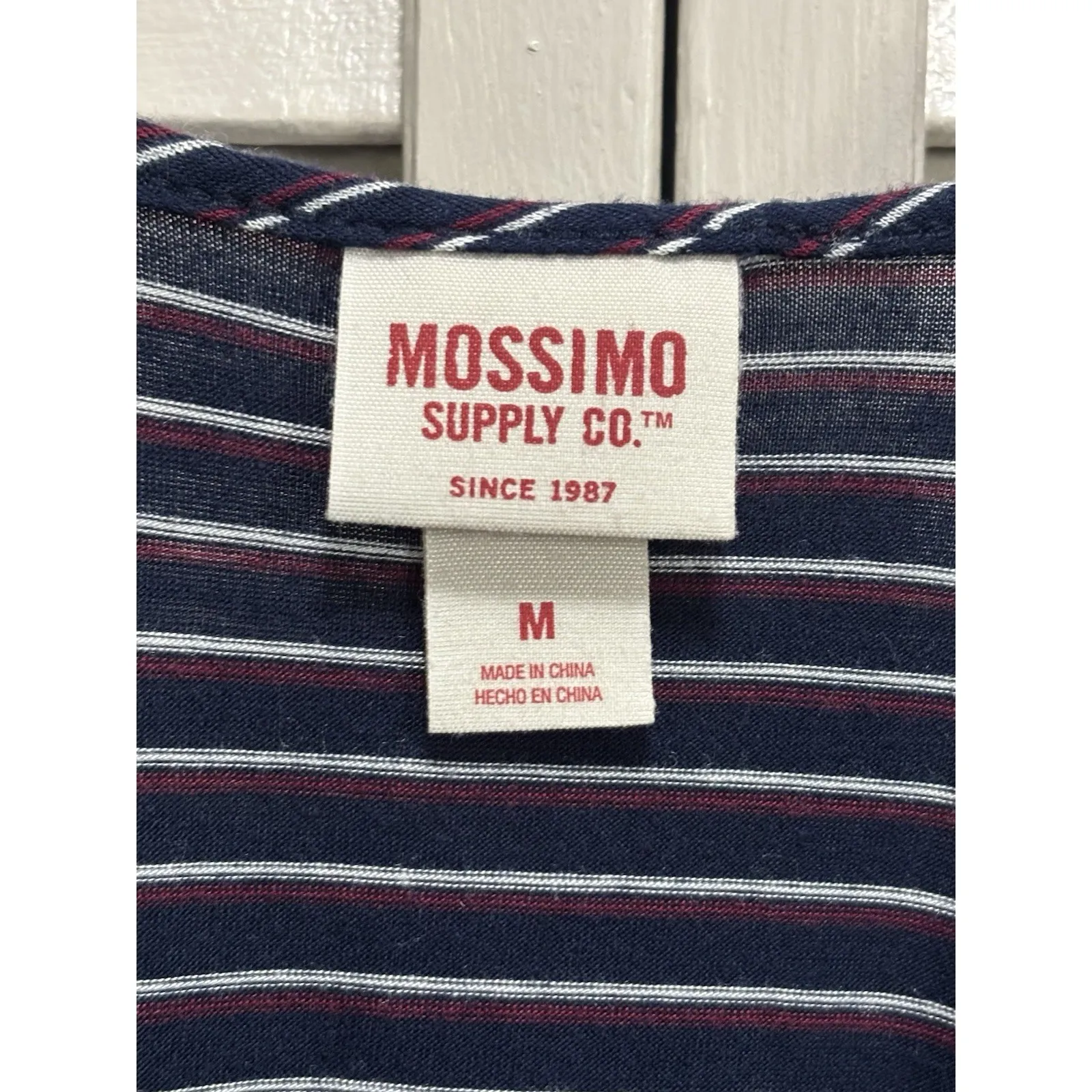 Mossimo Blue/White Striped Romper Adj Straps Size M Elastic/Tie Waist V Neck - Image 3