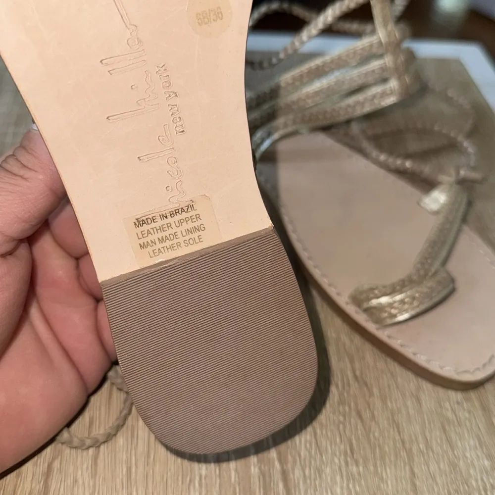 Nicole Miller Lace-Up Sandals gold toned tassels braided size 6 leather - Image 5