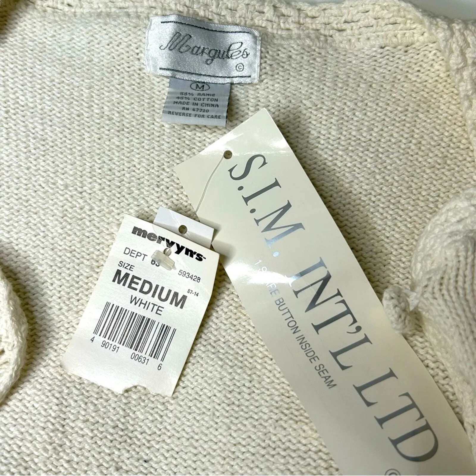 Vintage Margules Cream Floral Beaded Knit Cardigan‎ Top Short Sleeve Medium White - Image 6