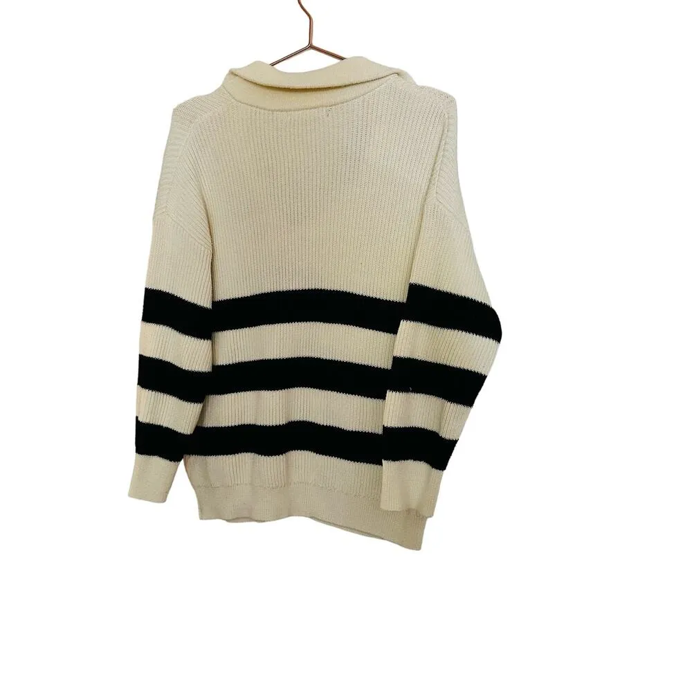 SOON Maternity Jenni Black White Striped Collared V - Image 4