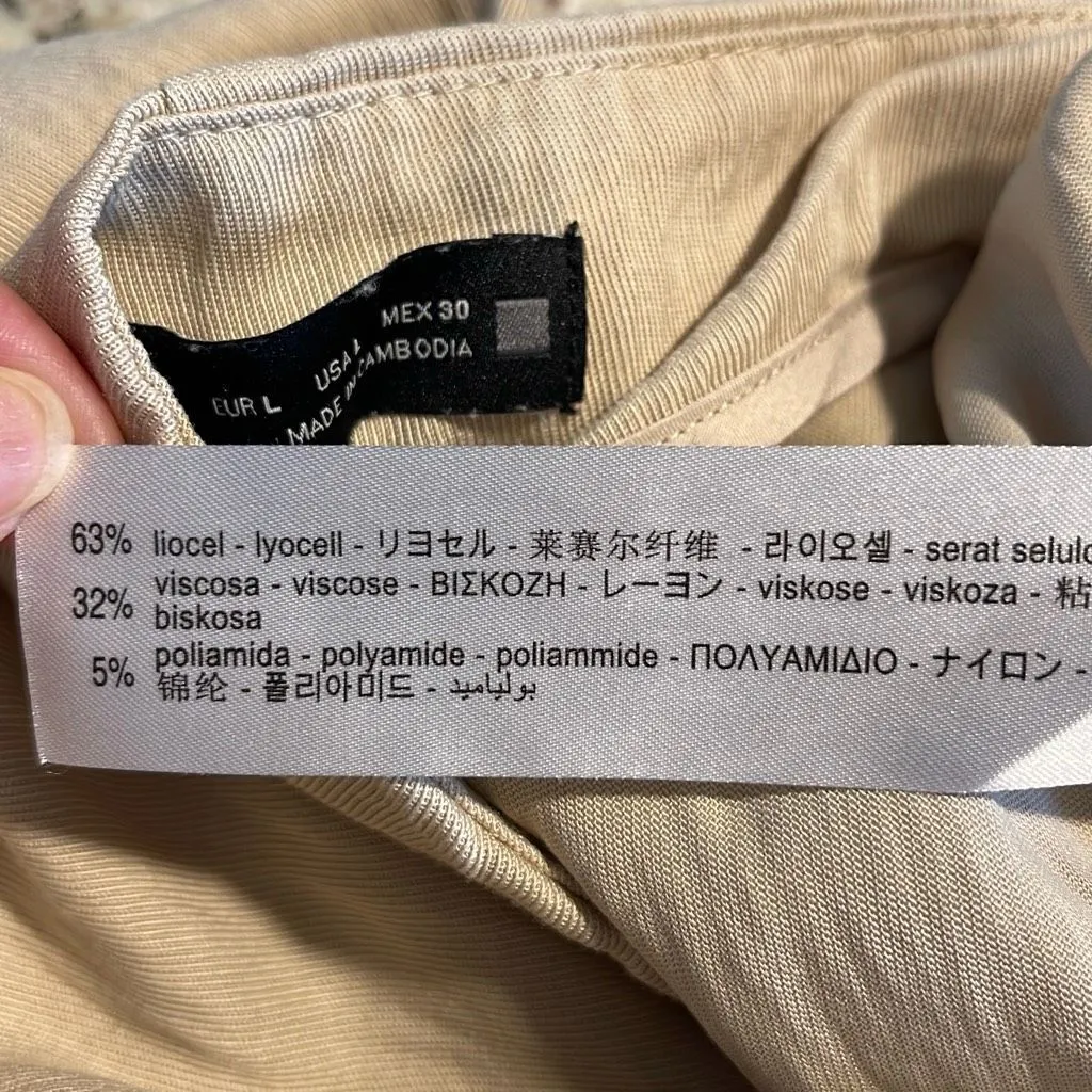 Zara Womens High Waisted Pleated Wide Leg Trouser Pants Beige Large‎ - Image 7