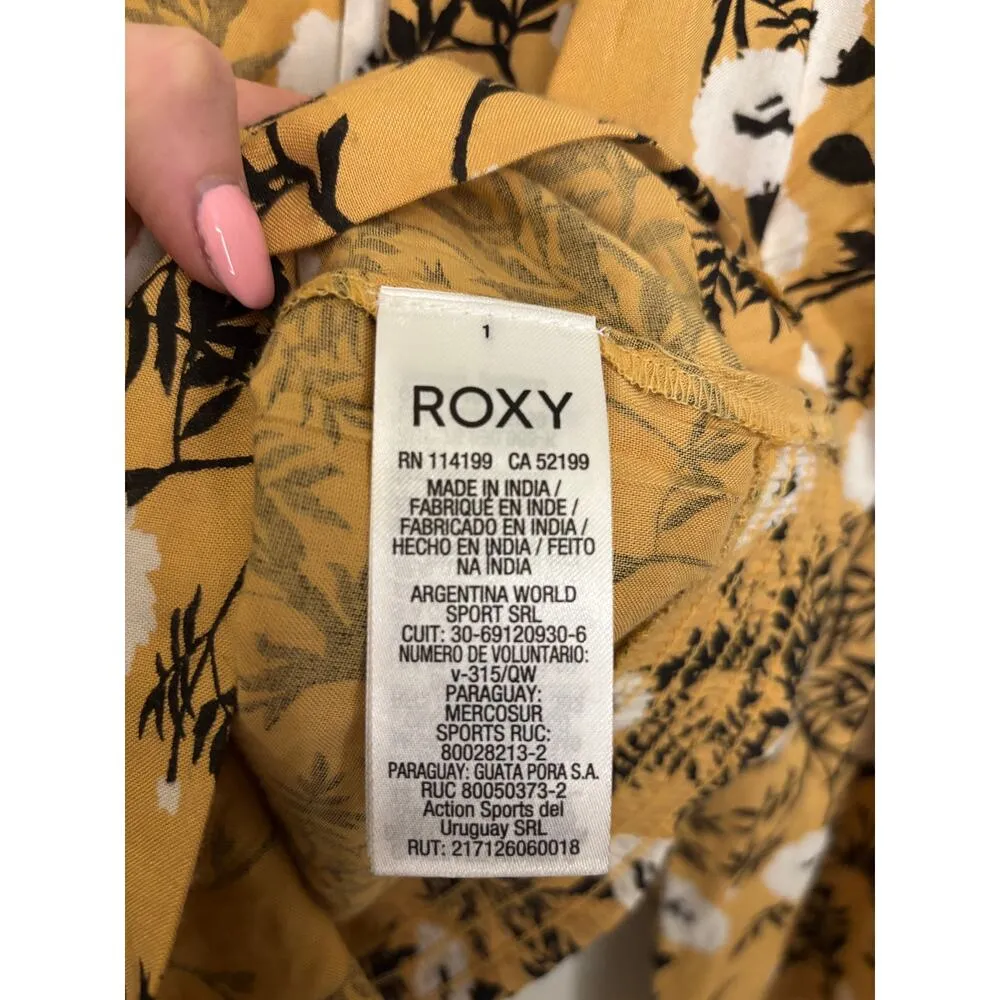 Roxy Top Womens Large Like Gold Faux Wrap Blouse Yellow Black Crop Long Sleeve - Image 6