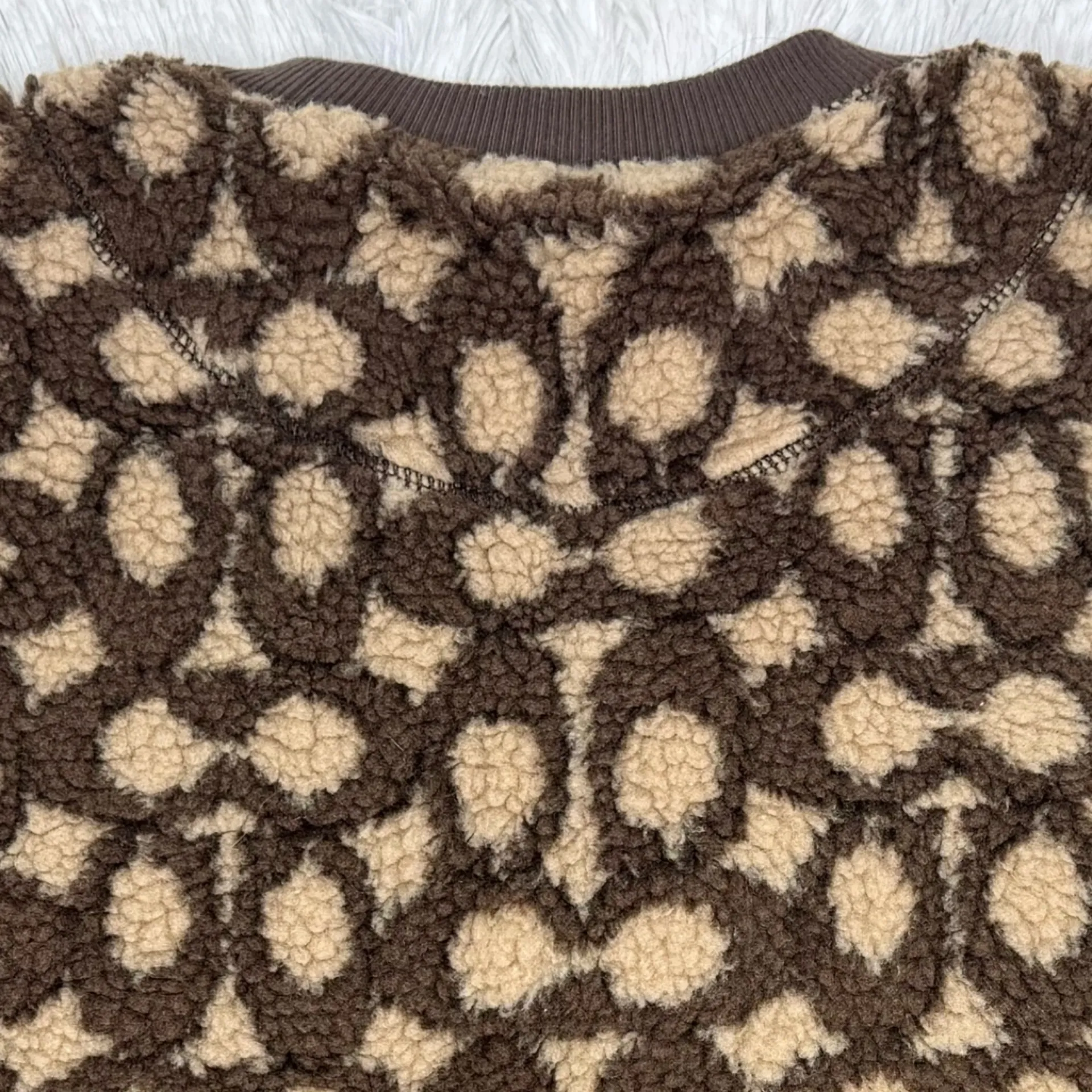 Coach Signature Logo Sherpa Fleece Pullover Sweatshirt Brown Tan Women’s S - Image 6