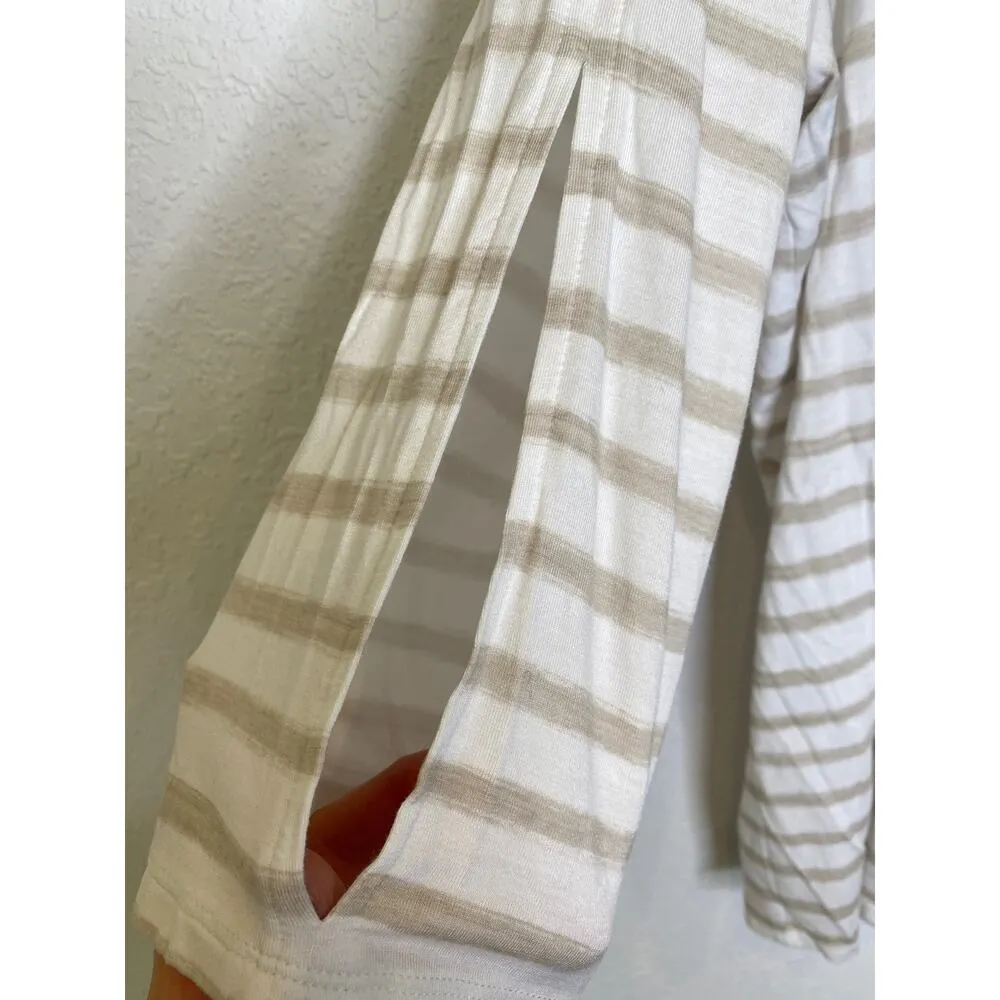 Zenergy by Chico’s White & Tan Striped Split Sleeve Stretch Knit Tunic EUC Sz XL - Image 3