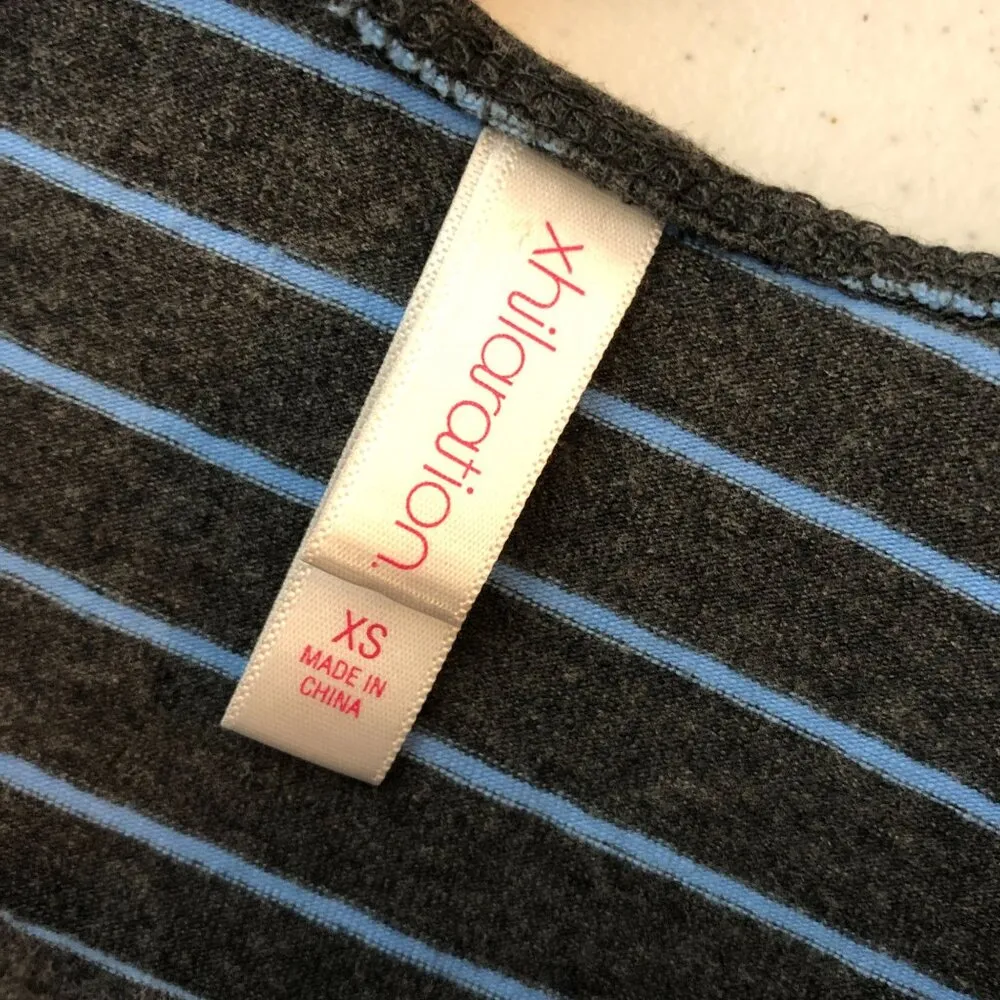 Xhiliration Womens Mini Dress Scoop Neck Knit Stretch Striped Black Blue XS - Image 3