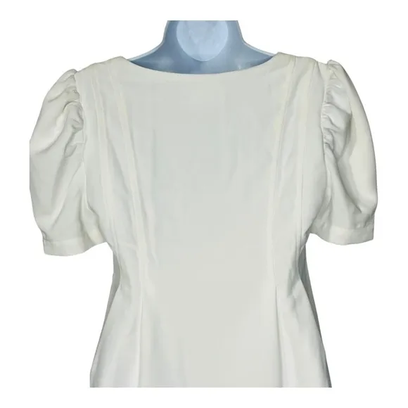 Line and Dot Day Break Puff Sleeve White Mini Dress Tie Front Size Small NWT - Image 5