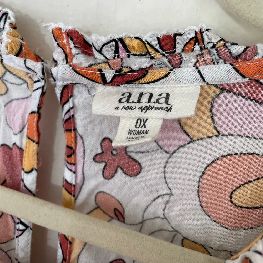 a.n.a. Short Sleeve Retro Printed Floral Blouse Colorful ~ Women’s Size 0X - Image 6