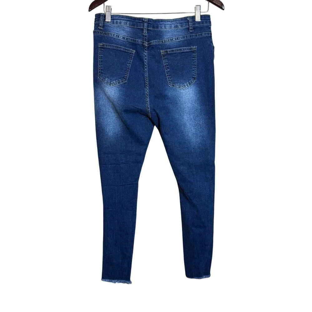 Women's Rocker Size XL Dark Blue Distressed Skinny Jeggings - Image 2