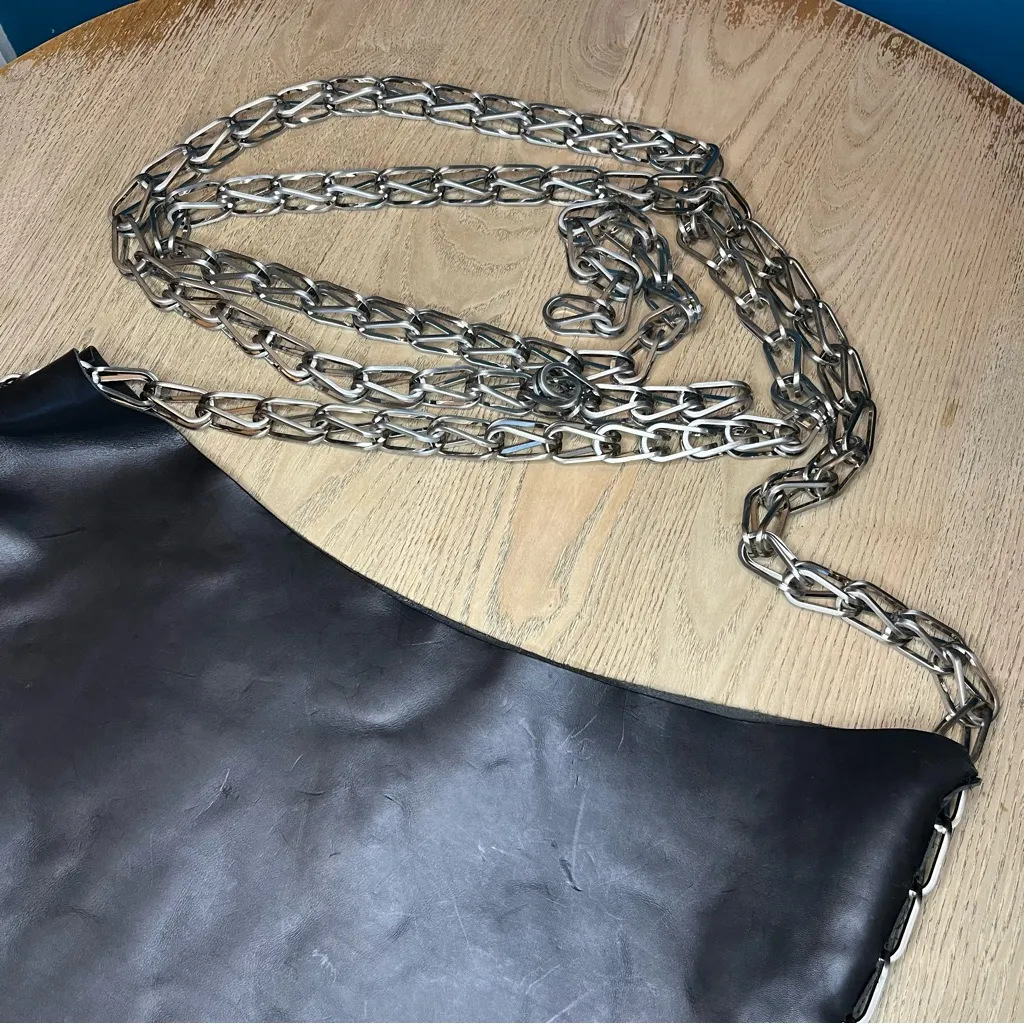 Industrial Chain Black Leather Circle Bag Dion Lee Style Extra Large Crossbody - Image 3