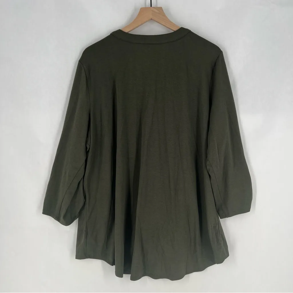Fortune + Ivy Green Stretch Jersey Knit Button Tie Front 3/4 Sleeve Top Size XXL - Image 10