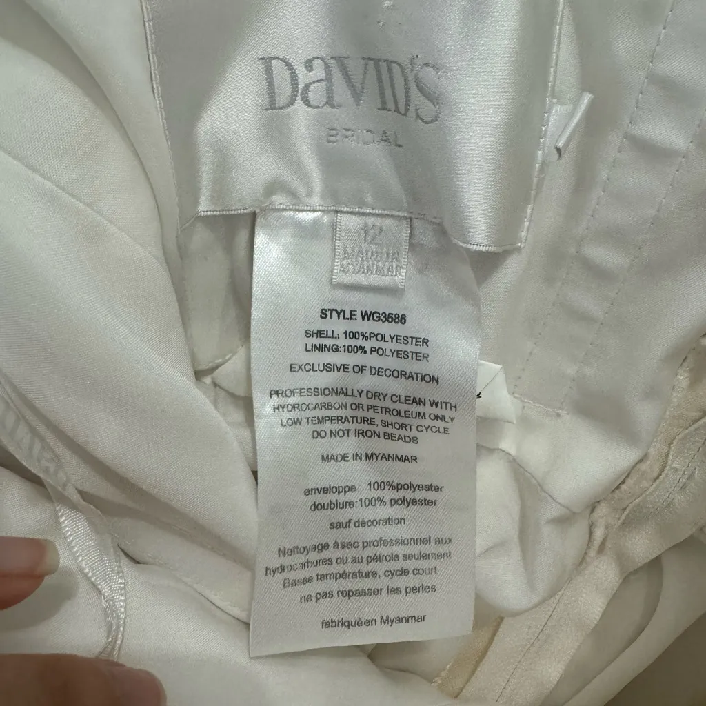 David’s Bridal Ivory A-line Wedding Dress Size 12 Full Length/Train With Veil - Image 16