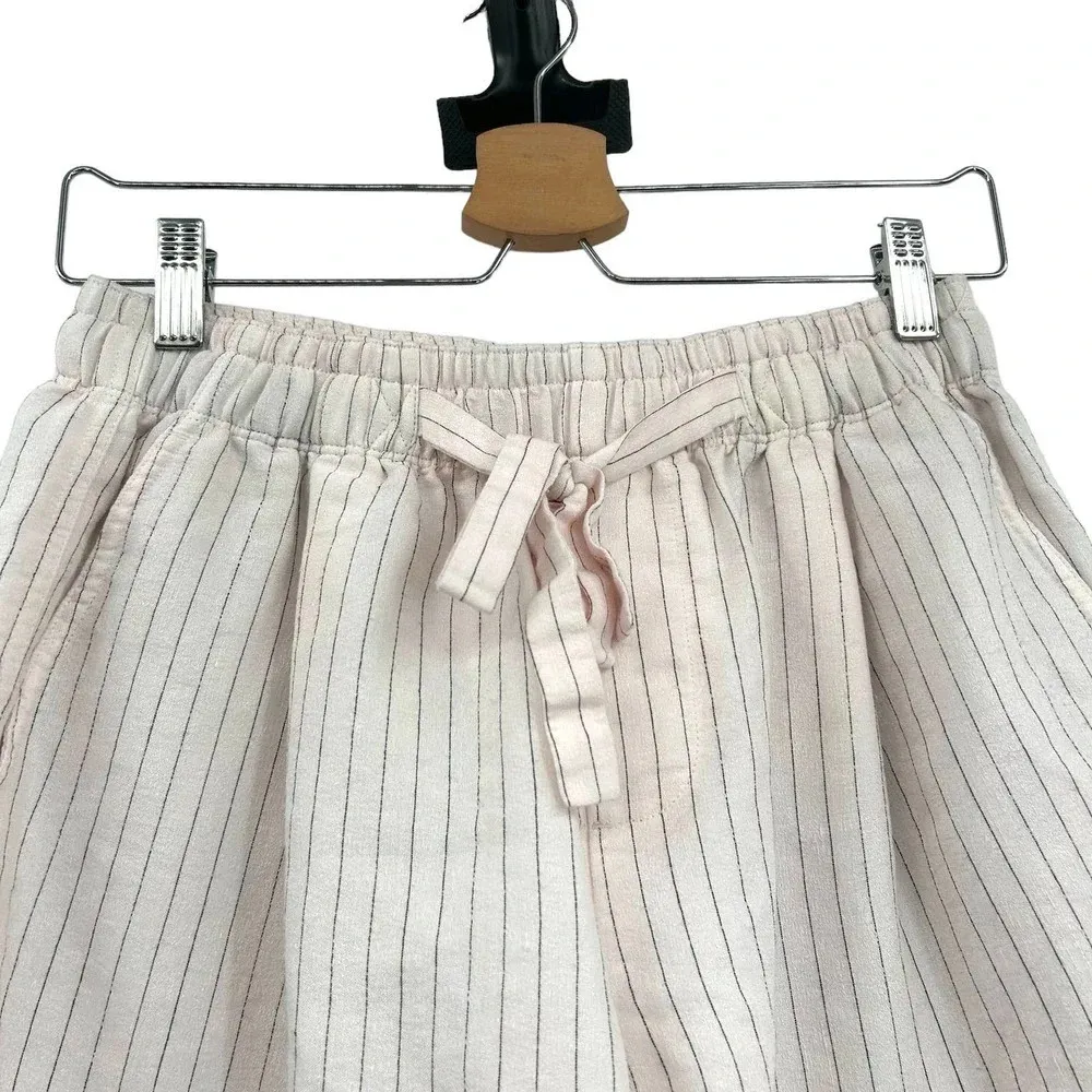 Vince  Pencil-stripe Drawstring‎ Linen Blend Shorts in Pink Size Small - Image 4