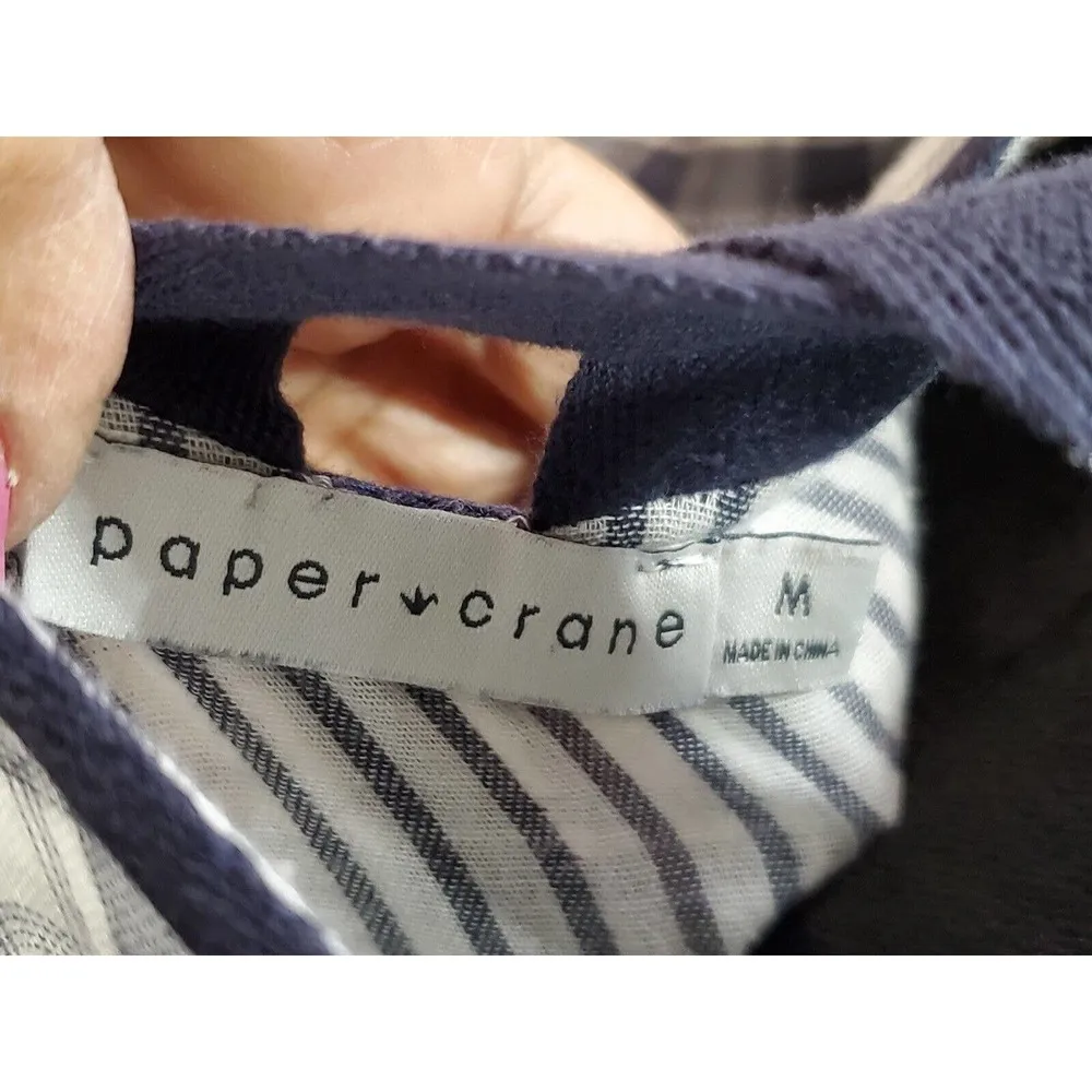 Paper Crane Women White & Blue Cotton Round Neck Long Sleeve Knee Length Dress M - Image 11